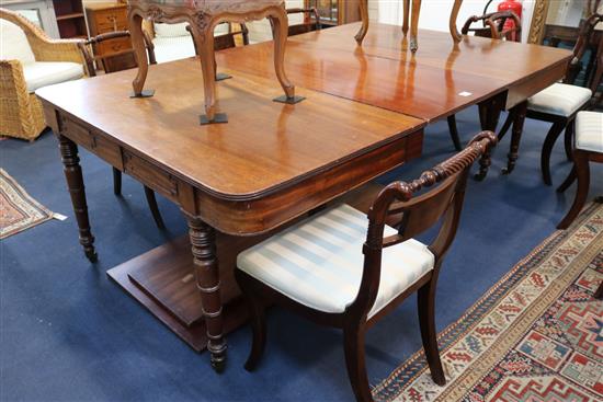 A large Regency mahogany extending dining table, extended 10ft 5.5in. W.4ft 5in. H.2ft 5in.